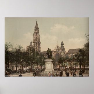 Affiche Place Verte et cathédrale, Anvers, Belgique