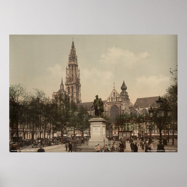 Affiche Place Verte et cathédrale, Anvers, Belgique (Devant)