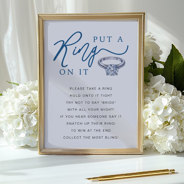 Affiche Placer une bague sur la Fête des mariées de jeu pa (Bridal Shower Ring Game Sign)