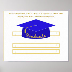 Affiche Plafond de diplôme Papier bleu Casquette Gold Grad