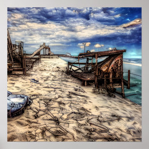 Affiche Plage abandonnée délabrée post-apocalyptique 