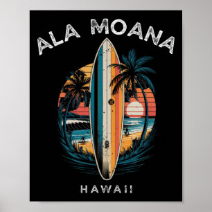 Affiche Plage Ala Moana Hawaii Hommes Femmes Surf 