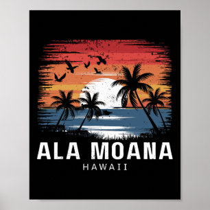 Affiche Plage Ala Moana Hawaii Surfant Surfeur