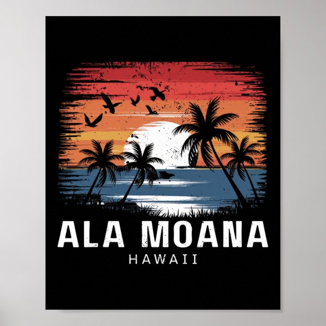 Affiche Plage Ala Moana Hawaii Surfant Surfeur  (Devant)