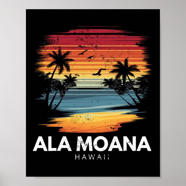 Affiche Plage Ala Moana Hawaii Surfboard Surf Vintage  (Devant)