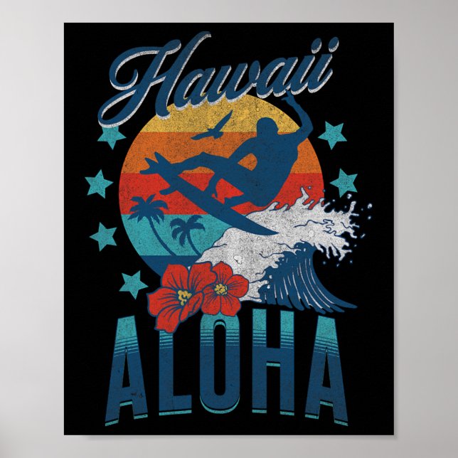 Affiche Plage Aloha Hawaï Surf Vintage Hawaïen Rétro  (Devant)