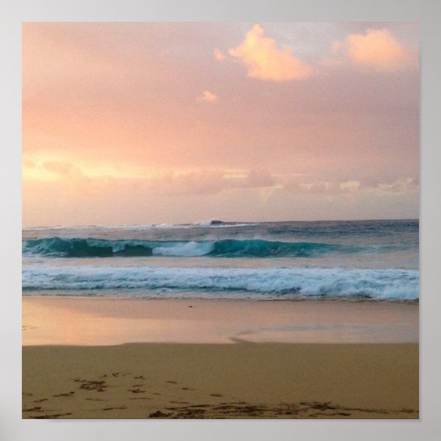 Affiche Plage au coucher du soleil avec océan (Devant)