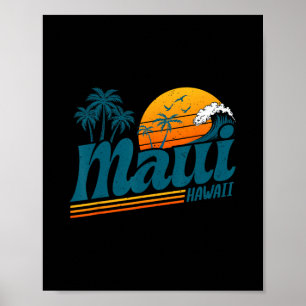 Affiche Plage aux palmiers de l'île hawaïenne Maui Rétro