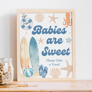 Affiche Plage Baby shower côtier Les bébés sont doux Faveu