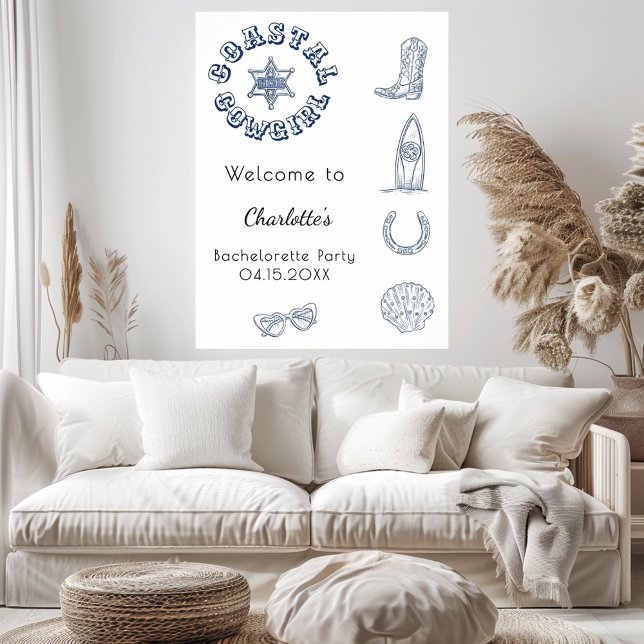 Affiche Plage Bachelorette Côte Cowgirl bleu Bachelorette  (Créateur téléchargé)