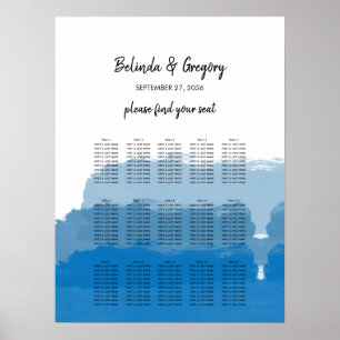 Affiche Plage Bleu Aquarelle Mariage Carte de siège