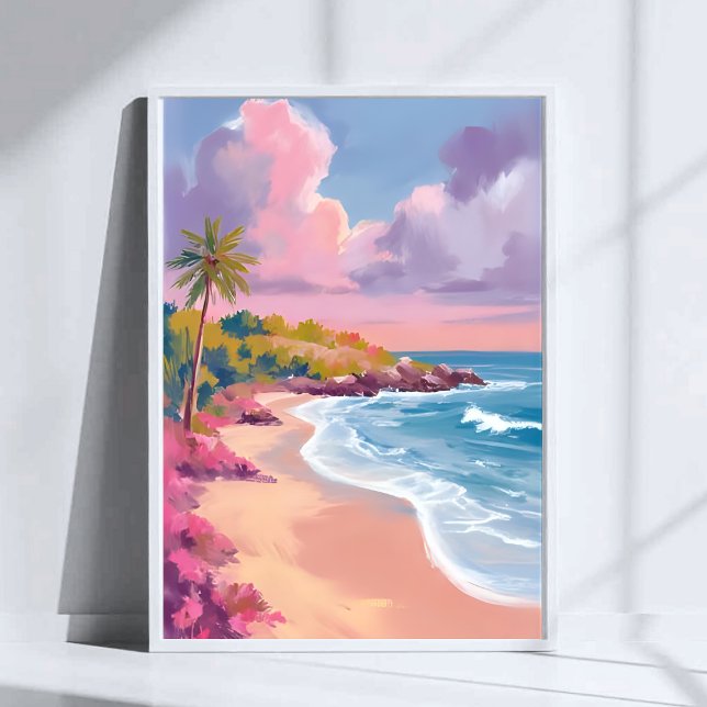 Affiche Plage Blush | Peinture d'océan rose (Créateur téléchargé)
