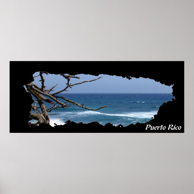 Affiche Plage Carte de l'île Porto Rico (Devant)