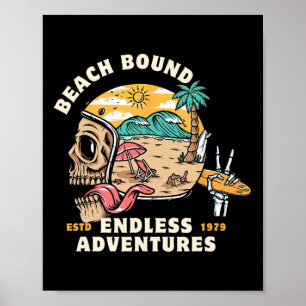 Affiche Plage, Casque de Crâne Lié Surfant Squelette Avent