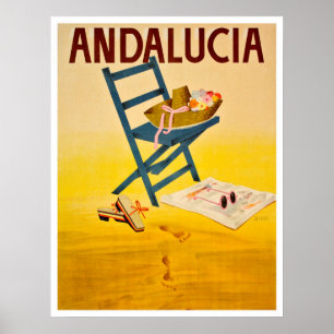 Affiche Plage d'Andalousie, Espagne, chapeau d'été sur une
