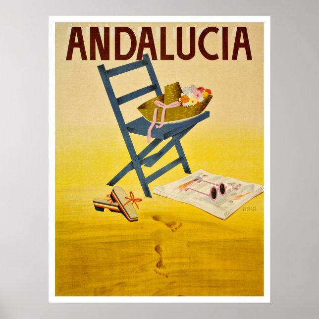 Affiche Plage d'Andalousie, Espagne, chapeau d'été sur une (Devant)