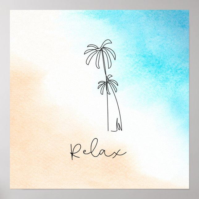 Affiche Plage d'aquarelle bleu clair simple (Devant)