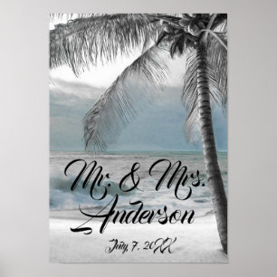 Affiche Plage d'arbres de coco à palme blanche Mariage élé