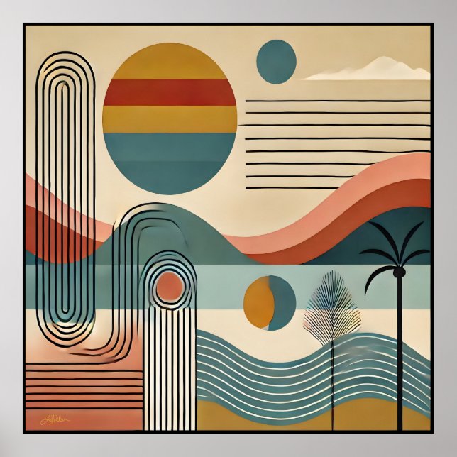 Affiche Plage d'art moderne du milieu du siècle Sunrise (Devant)