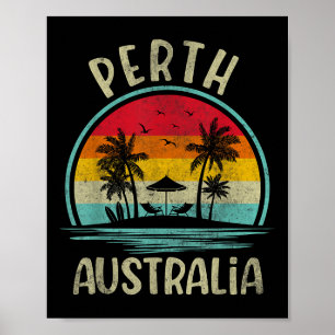 Affiche Plage d'Australie à Perth Palmier Famille Vacances