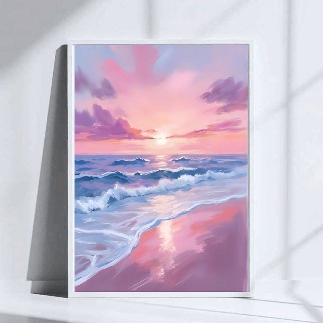Affiche Plage de barbe à papa | Peinture de vagues océaniq (Créateur téléchargé)