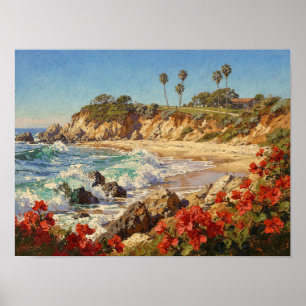 Affiche Plage de Californie Art côtier impressionniste