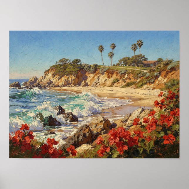 Affiche Plage de Californie | Art côtier impressionniste (Devant)