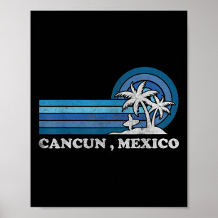 Affiche Plage de Cancun Mexique Famille Vacances été Vinta
