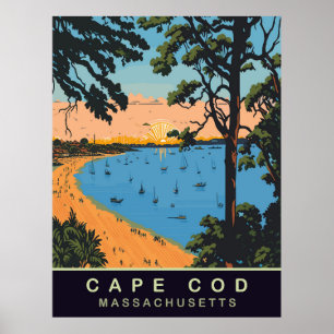 Affiche Plage de Cape Cod, Massachusetts, Voyage Ancien