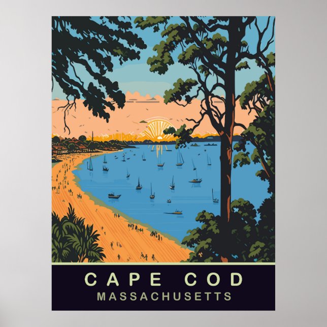 Affiche Plage de Cape Cod, Massachusetts, Voyage Ancien (Devant)