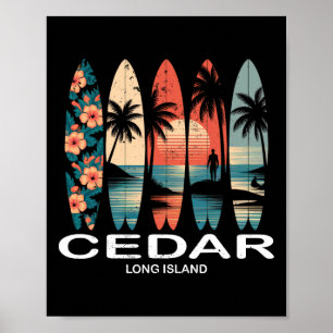 Affiche Plage de Cedar Long Island Planche de surf Rétro