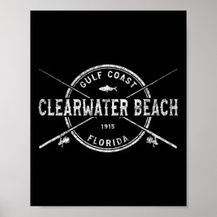 Affiche Plage de Clearwater Fl Vintage Canne à pêche crois