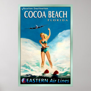 Affiche PLAGE DE COCOA Floride Eastern Air Lines Voyage