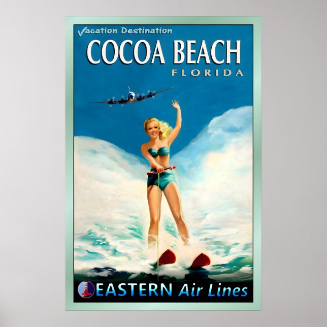 Affiche PLAGE DE COCOA Floride Eastern Air Lines Voyage (Devant)