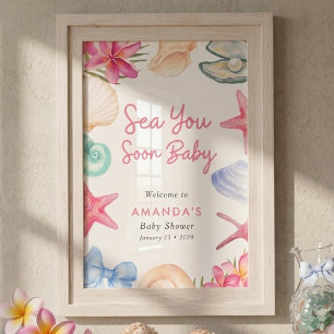 Affiche Plage de coquillages À la mer bientôt Baby Shower