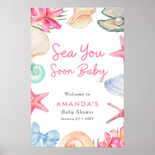 Affiche Plage de coquillages À la mer bientôt Baby Shower