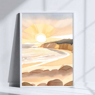 Affiche Plage de coucher de soleil Aquarelle océanique C