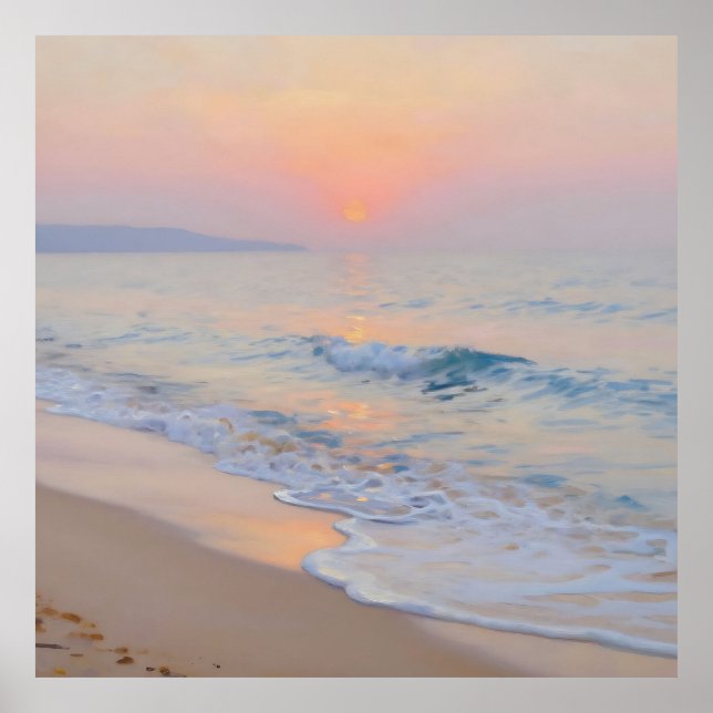 Affiche Plage de coucher de soleil serein lueur de l'océan (Devant)
