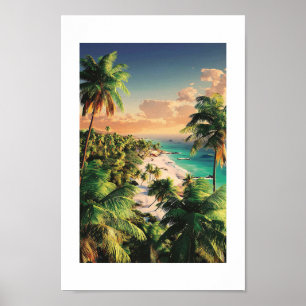 Affiche Plage de coucher de soleil tropical - Art côtier v