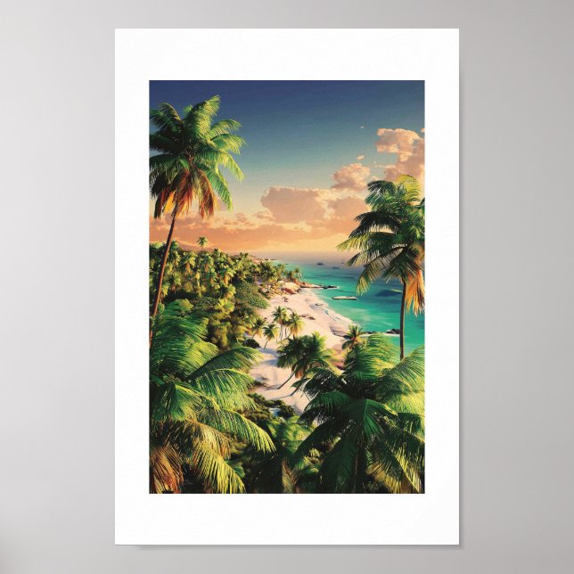 Affiche Plage de coucher de soleil tropical - Art côtier v (Devant)