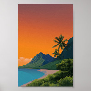 Affiche Plage de coucher de soleil tropical - Art de monta