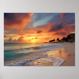 Affiche Plage de coucher de soleil tropicale