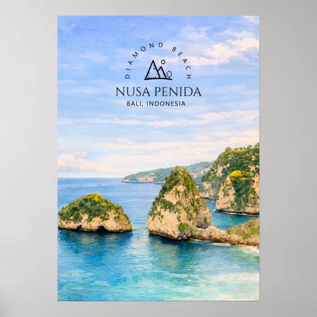 Affiche Plage de diamants Bali Aquarelle Mer turquoise (Devant)