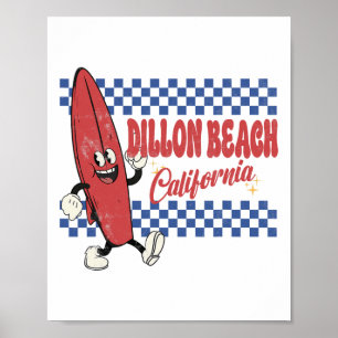 Affiche Plage de Dillon Californie Surfeur Rétro Vintage P