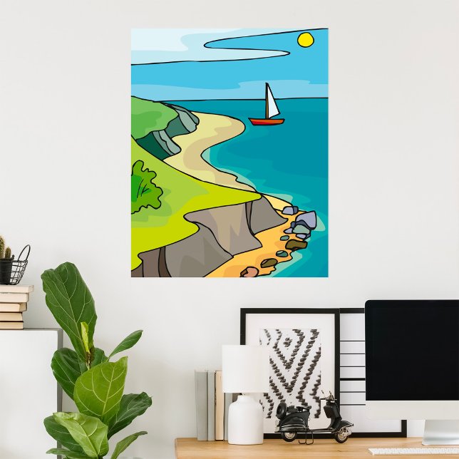 Affiche Plage de falaise côtière voilier (Créateur téléchargé)