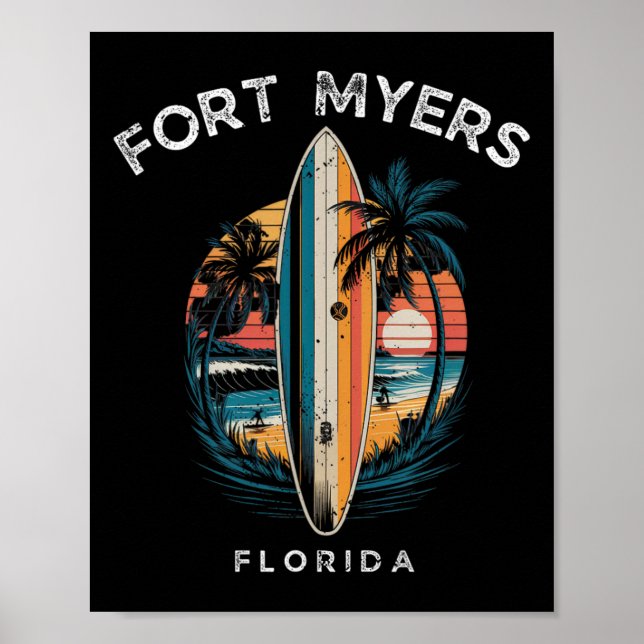 Affiche Plage de Fort Myers Floride Hommes Femmes Surf  (Devant)