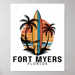 Affiche Plage de Fort Myers Floride Surfant Surfeur _1