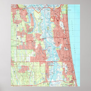 Affiche Plage de Jacksonville et carte atlantique de la