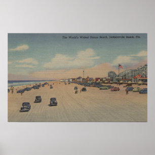 Affiche Plage de Jacksonville, FL - Ocea le plus large du