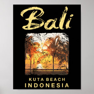 Affiche Plage de Kuta Indonésie Surf vintage Hommes Femmes